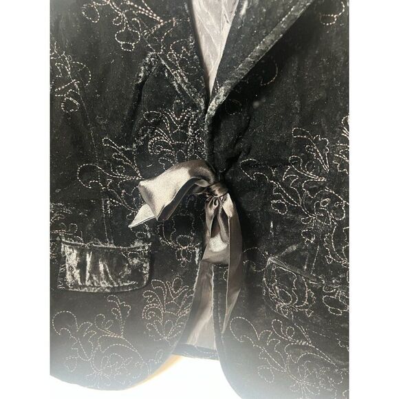 Womens Velvet Blazer Size Small Burgundy Red Ribbon Tie Whimsigoth Boho - Picture 3 of 7